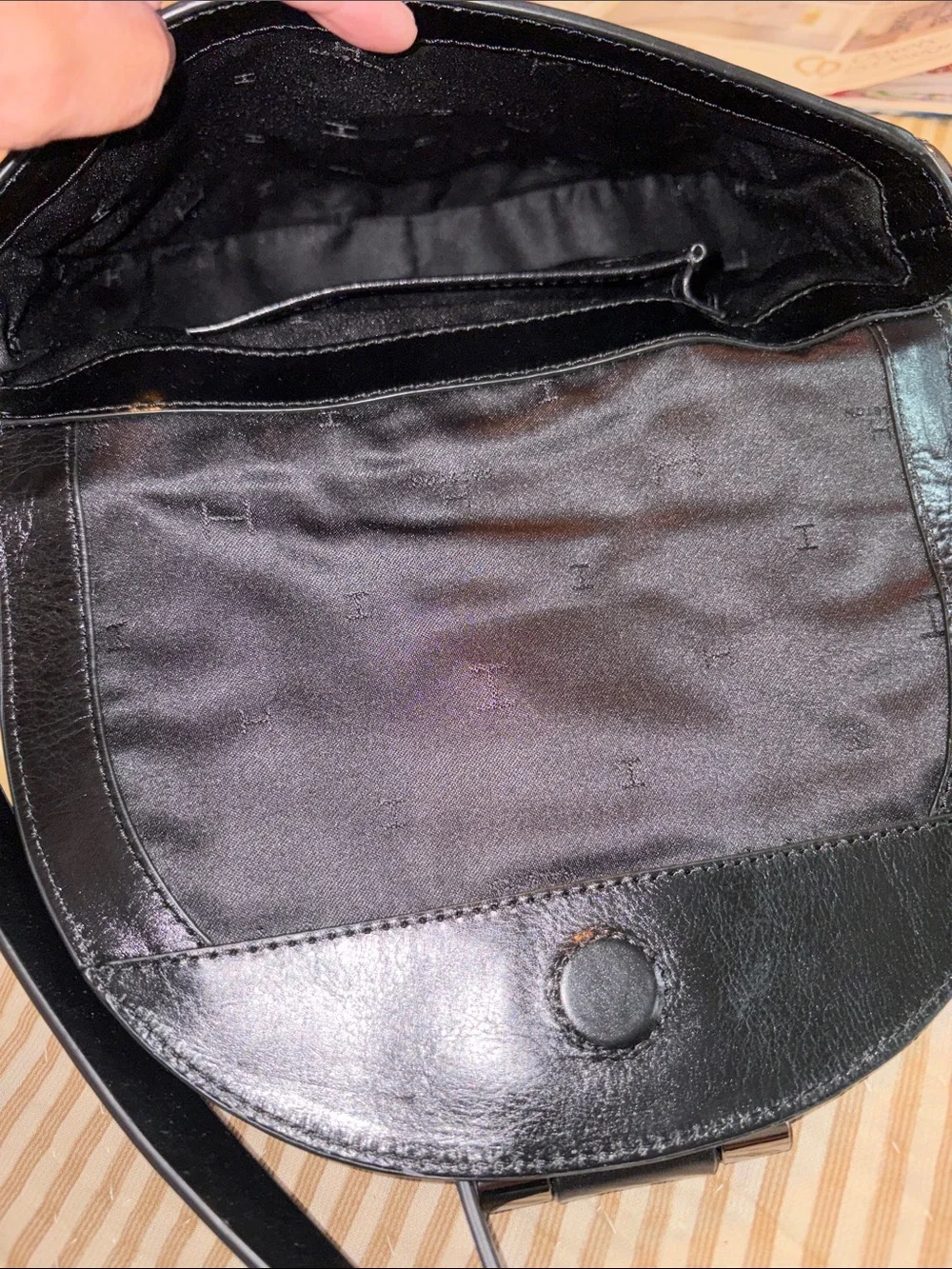 Halston Heritage Black Leather Crescent Crossbody with Gun metal Hardware